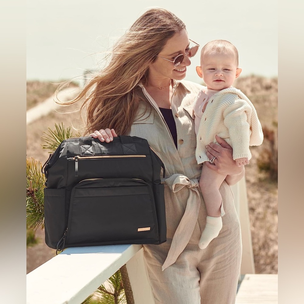 Skip Hop Diaper Bag Backpack: Mainframe Large Capacity, Black with Gold Trim